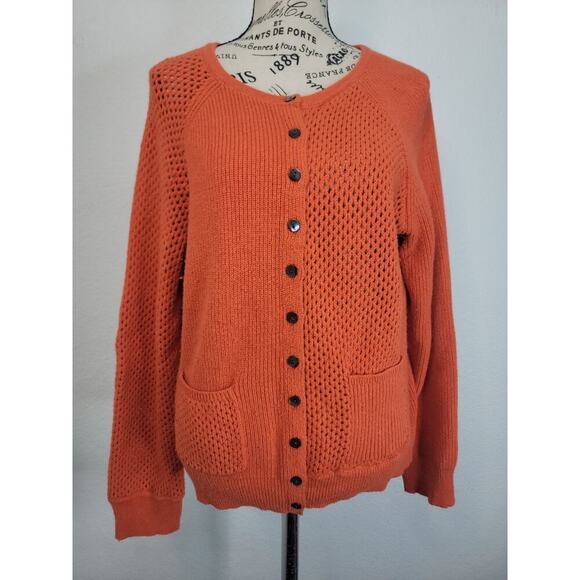 Sundance Sweater Womens Sz Large Rabbit Hair Blend Orange Button Pocket Cardigan - Picture 2 of 8